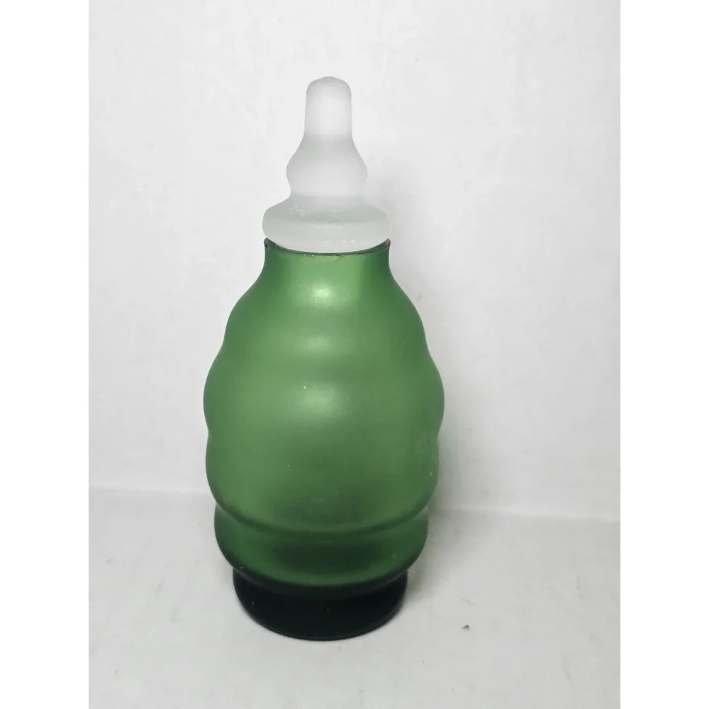 Set Of 2 Green Glass Apothecary Jars Ribbed Frosted